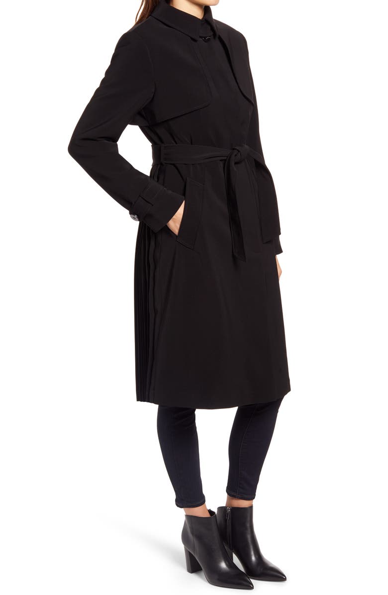 Ellen Tracy Pleated Trench Coat, Alternate, color, Black