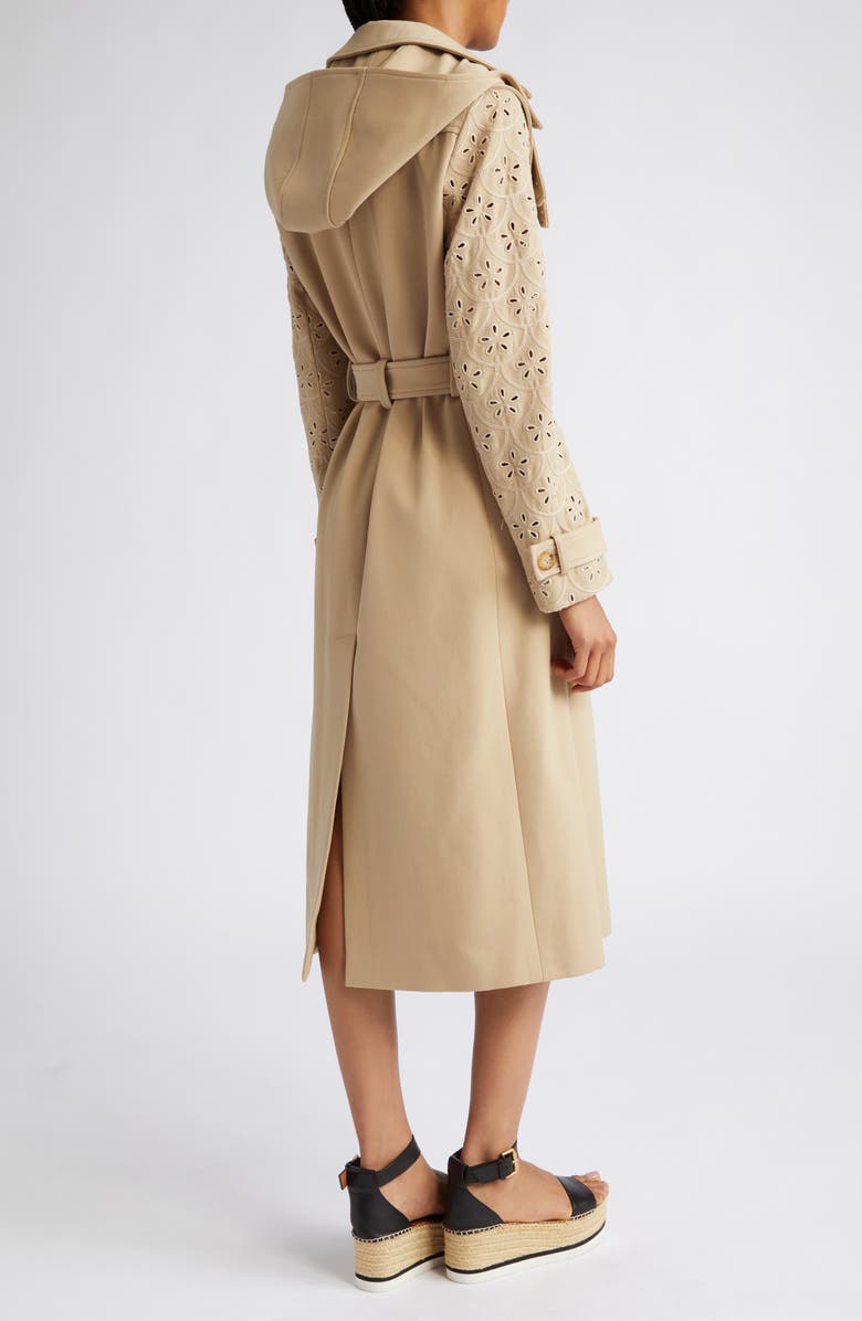 Chloé Eyelet Sleeve Virgin Wool Gabardine Trench Coat, Alternate, color,