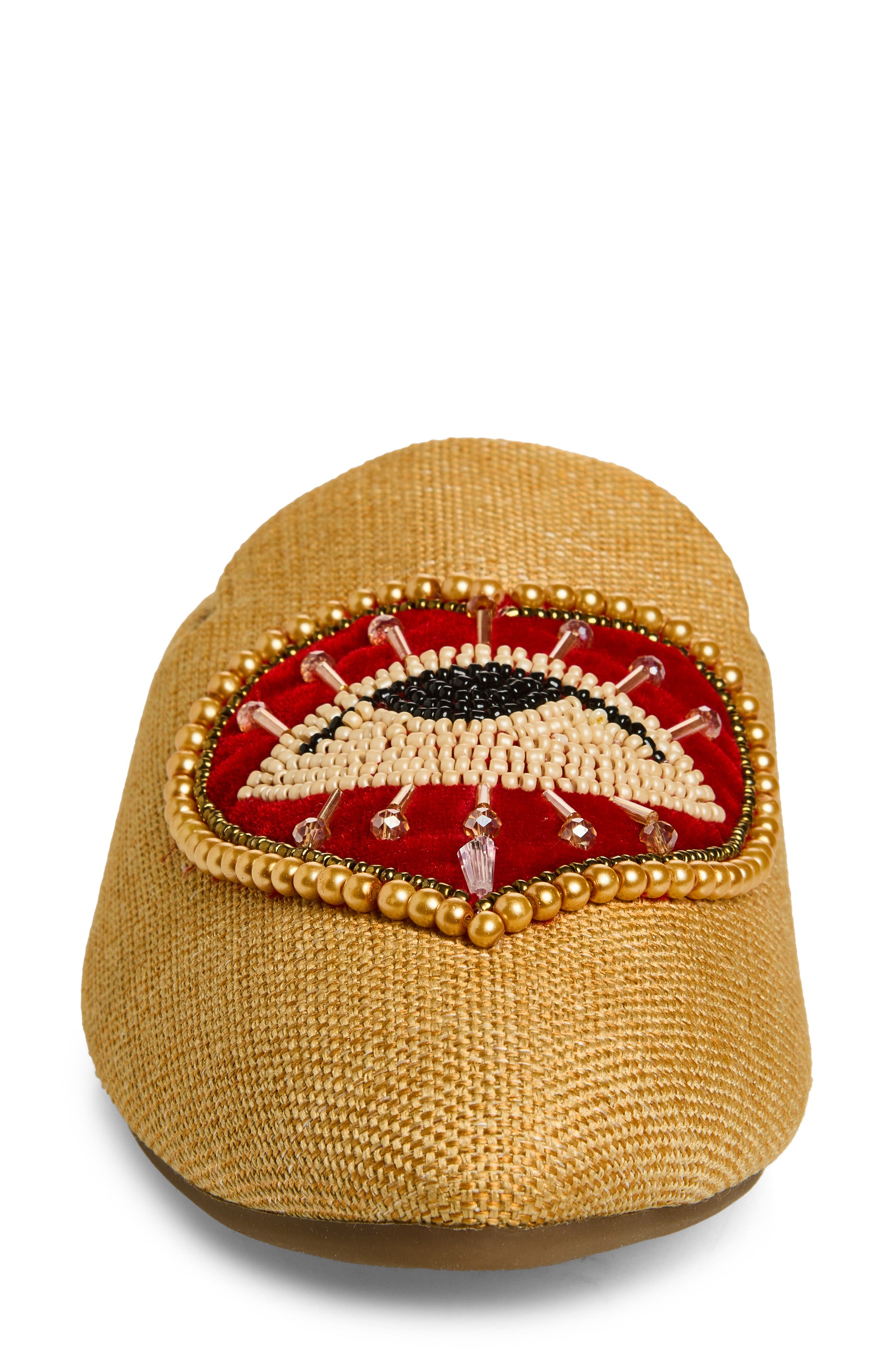 FUCHSIA Heart Eye Embroidered Pointed Toe Mule, Alternate, color, Light Beige