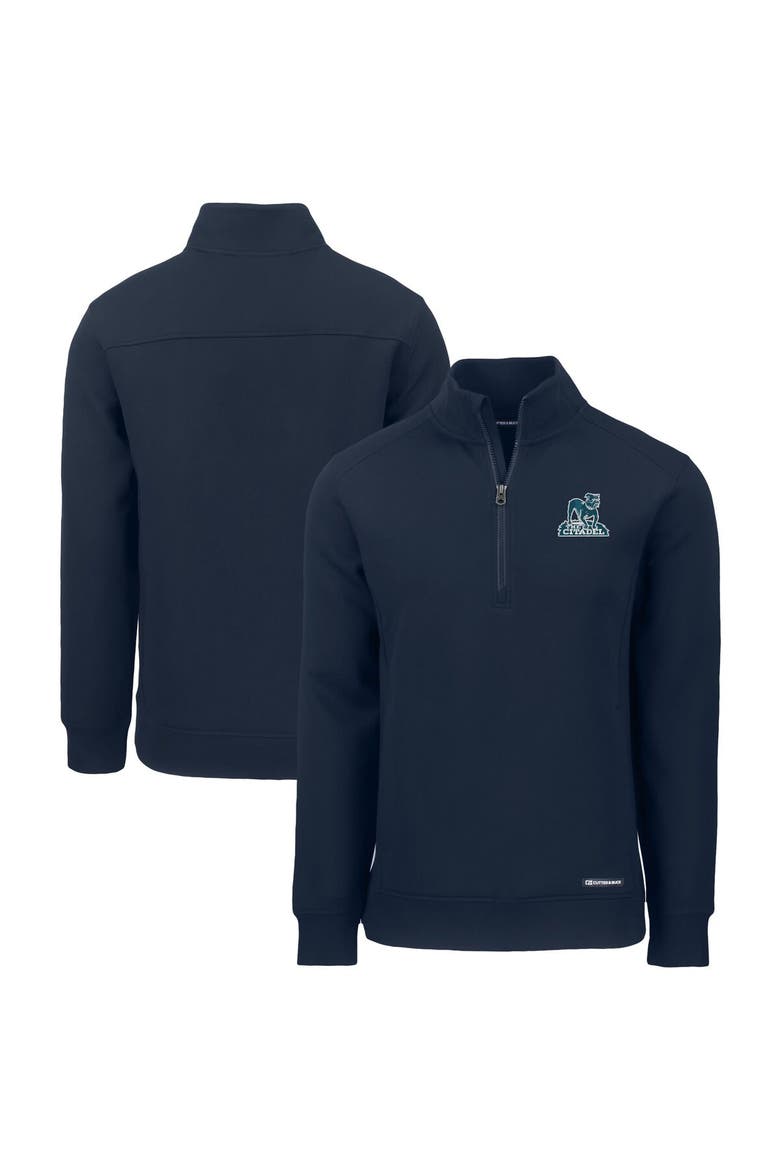 Men's Cutter & Buck  Navy Citadel Bulldogs Roam Eco Recycled Quarter-Zip Sweatshirt, Main, color, Navy