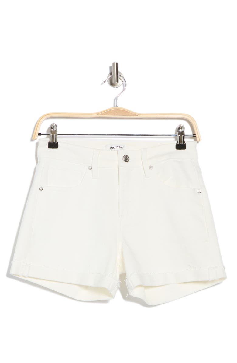 Vigoss Marley Cuffed Raw Hem Mid Rise Denim Shorts, Alternate, color, White
