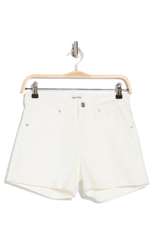Vigoss Marley Cuffed Raw Hem Mid Rise Denim Shorts In White