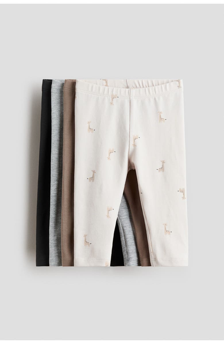 H&M 4-pack cotton jersey leggings, Main, color, Beige/Giraffes