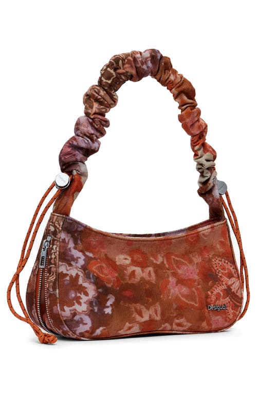 Desigual Floral Print Corduroy Handbag In Orange