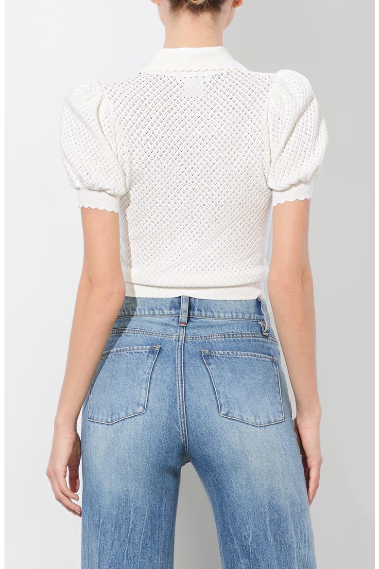 Ramona Short Sleeve Pointelle Polo Sweater, Alternate, color, SOFT WHITE