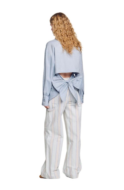 Sandro Womens Bleus Tie-back Relaxed-fit Stretch-cotton And Linen-blend Shirt In Sky Blue