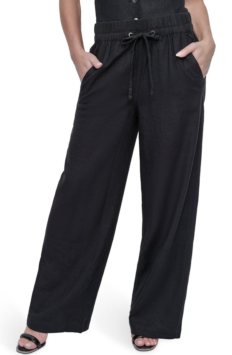 DKNY Linen Blend Drawstring Pants, Main, color, 