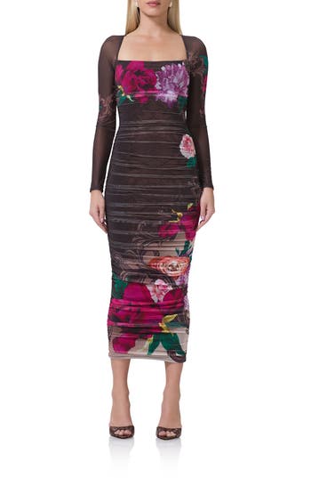 AFRM AFRM MAGGIE RUCHED LONG SLEEVE BODY-CON MIDI DRESS