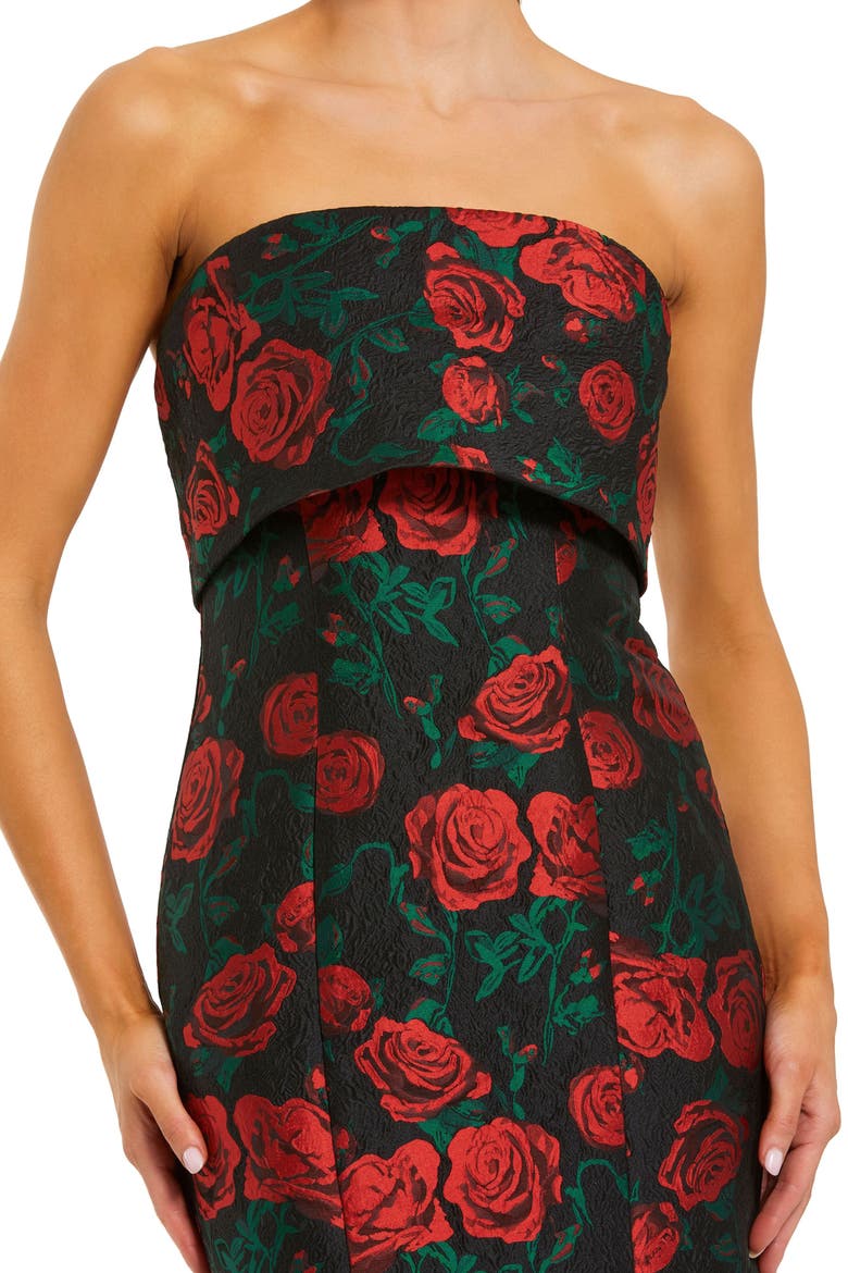 Women's Strapless Floral Brocade Mermaid Gown, Alternate, color, Black Multi