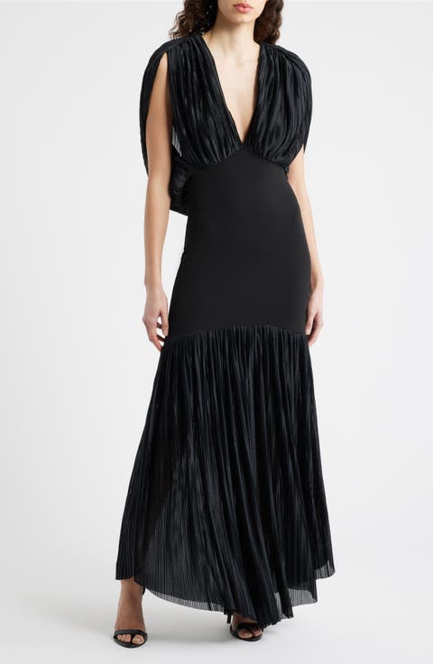 Savoy Plunge Neck Drape Back Gown