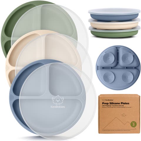 3-Pack Prep Silicone Suction Plates with Lids