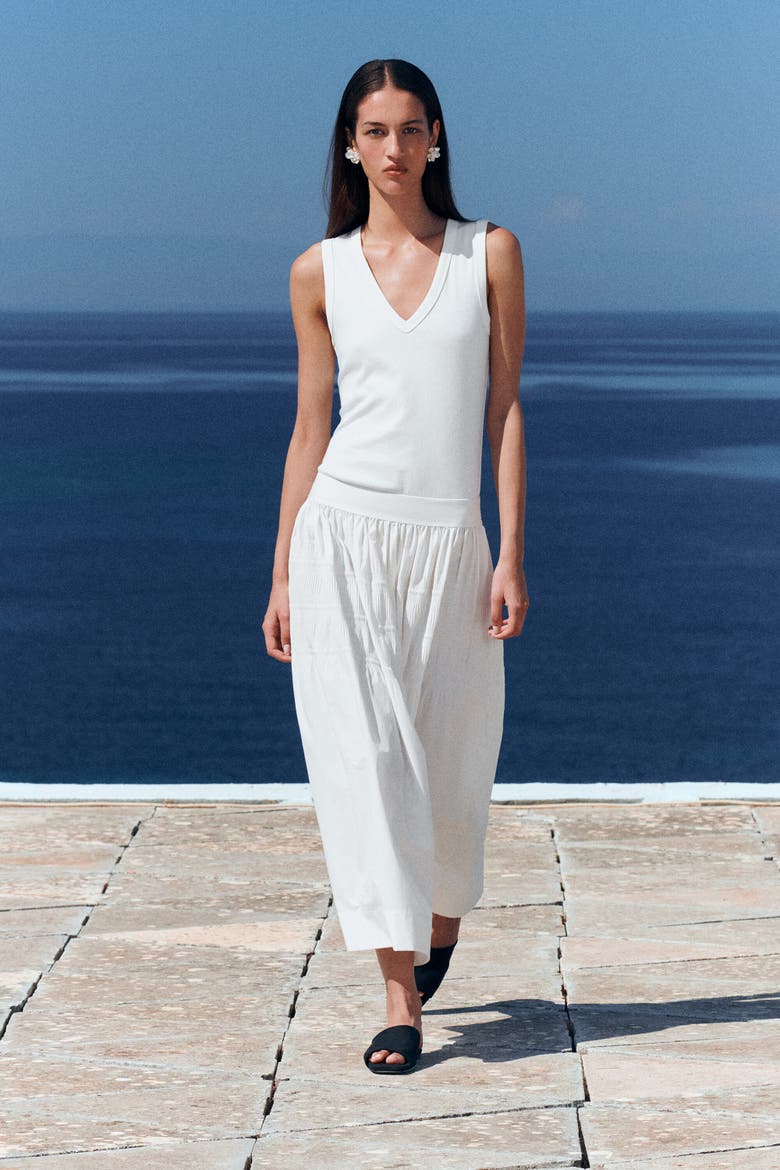 Tiered Gathered Midi Skirt, Alternate, color, WHITE