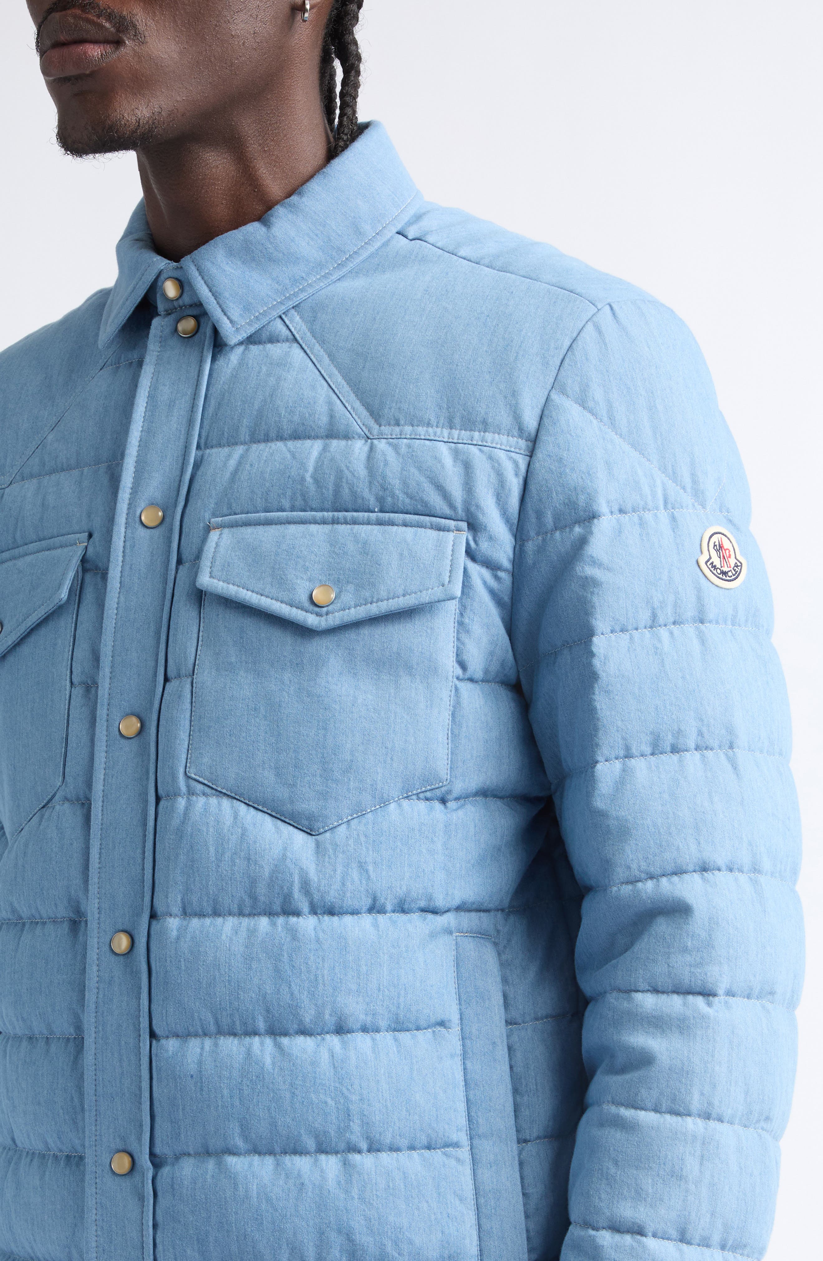 Moncler Tiriol Denim Down Puffer Shirt Jacket (Men) | Nordstrom