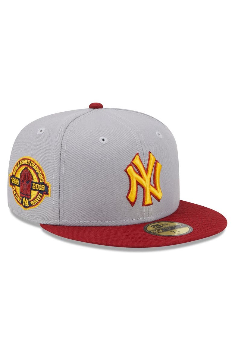Men's New Era Gray/Red New York Yankees World Series Champions Navy Undervisor 59FIFTY Fitted Hat, Main, color, Gray
