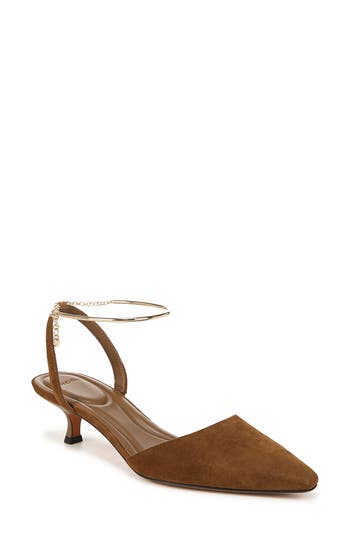 Vince Suede Ankle-chain Slingback Pumps