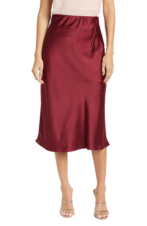 Solid Satin Midi Skirt
