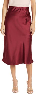 Renee C Solid Satin Midi Skirt