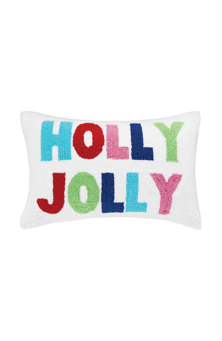 C&F Home Holly Jolly Hooked Throw Pillow, 14" x 22", Main, color, White