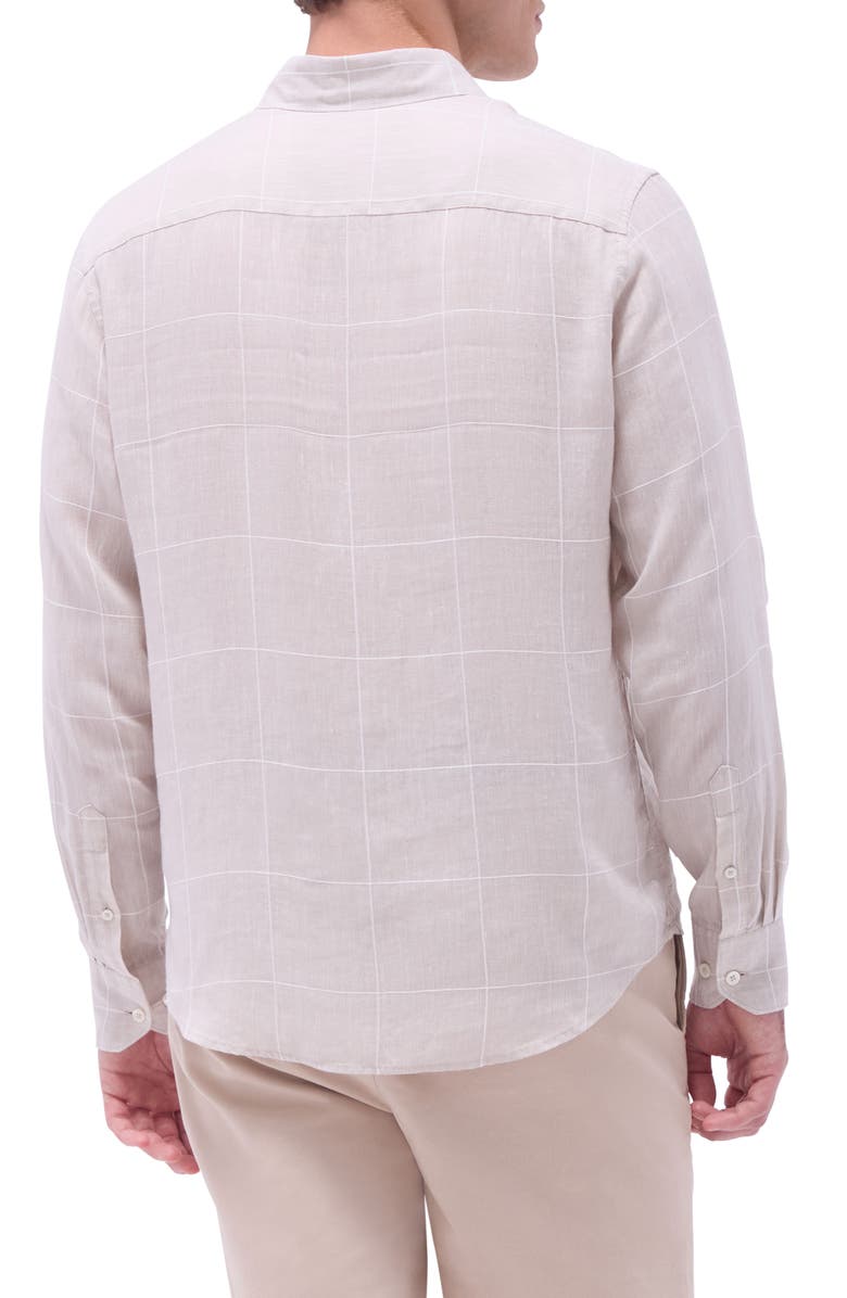 Bugatchi Julian Windowpane Check Linen & Cotton Button-Up Shirt, Alternate, color, Sand