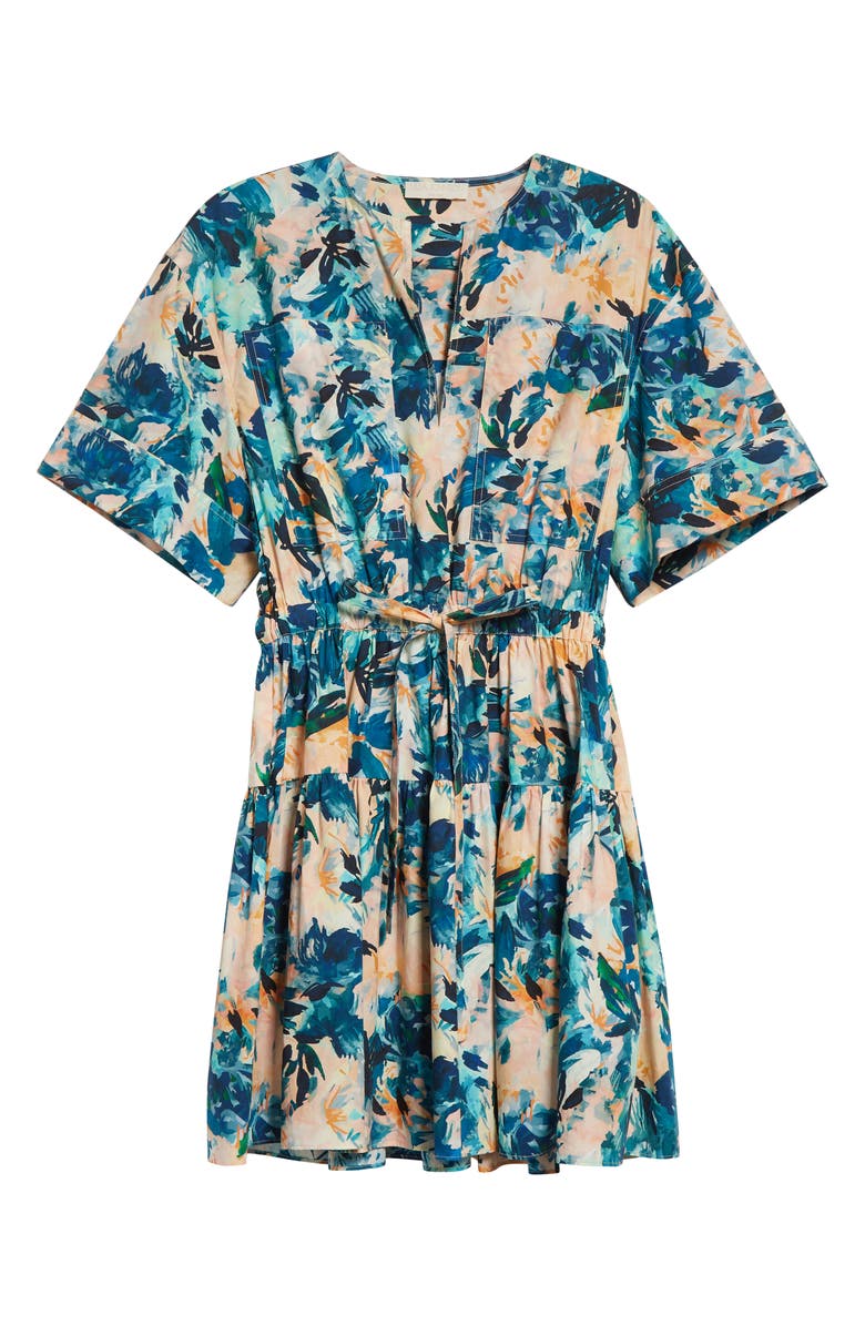 Ulla Johnson Nadira Floral Print Tie Waist Tiered Minidress, Alternate, color, Delphinium