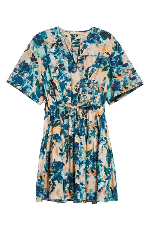 Ulla Johnson Nadira Floral Print Tie Waist Tiered Minidress In Delphinium