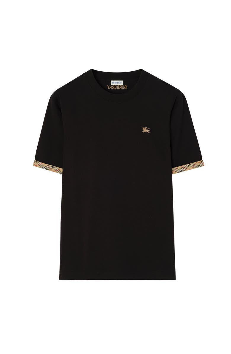 Burberry Check Trim Cotton T-shirt, Main, color, Black