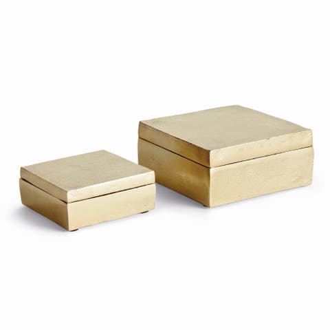 Cressida Lidded Boxes, Set of 2 - Gold Aluminum Storage
