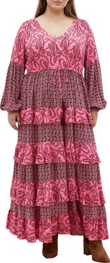 City Chic Clementine Long Sleeve Tiered Maxi Dress