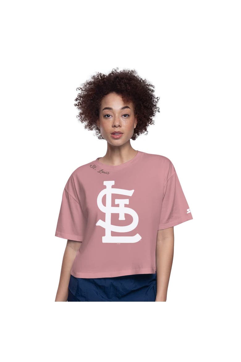 Women's Starter Pink St. Louis Cardinals Play the Ball Boxy Cropped T-Shirt, Main, color, Pink