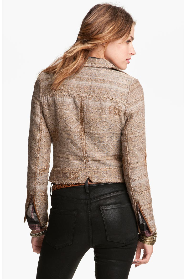 Tapestry Moto Jacket, Alternate, color, BROWN COMBO