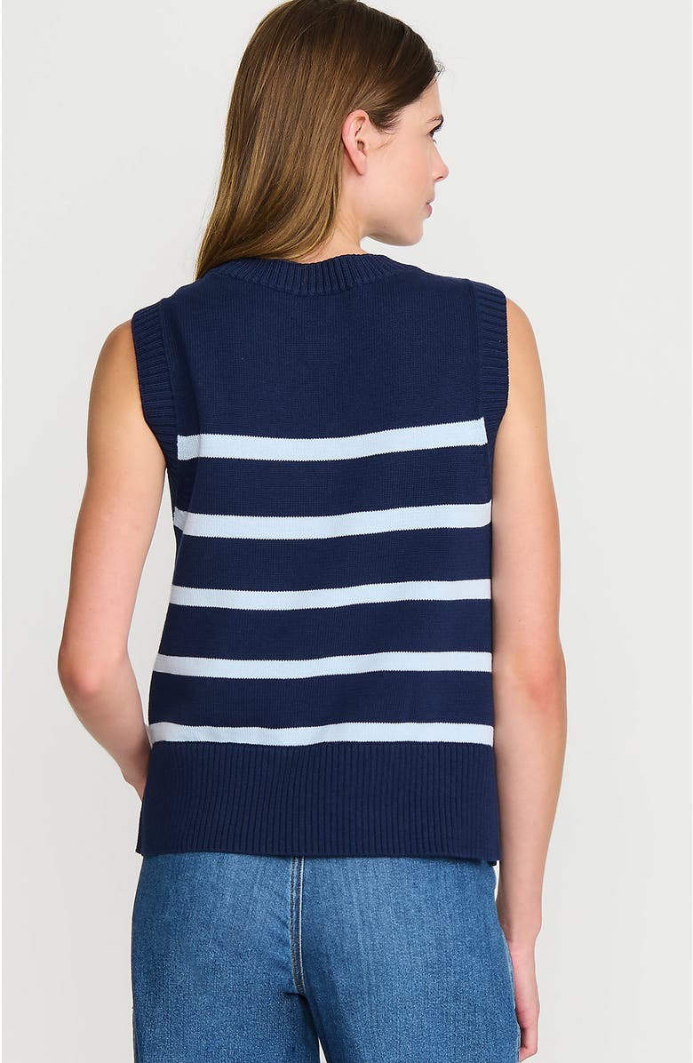 Lands' End Drifter Cotton Easy Crew Neck Vest Sweater, Alternate, color, Navy/Soft Blue Breton Stripe