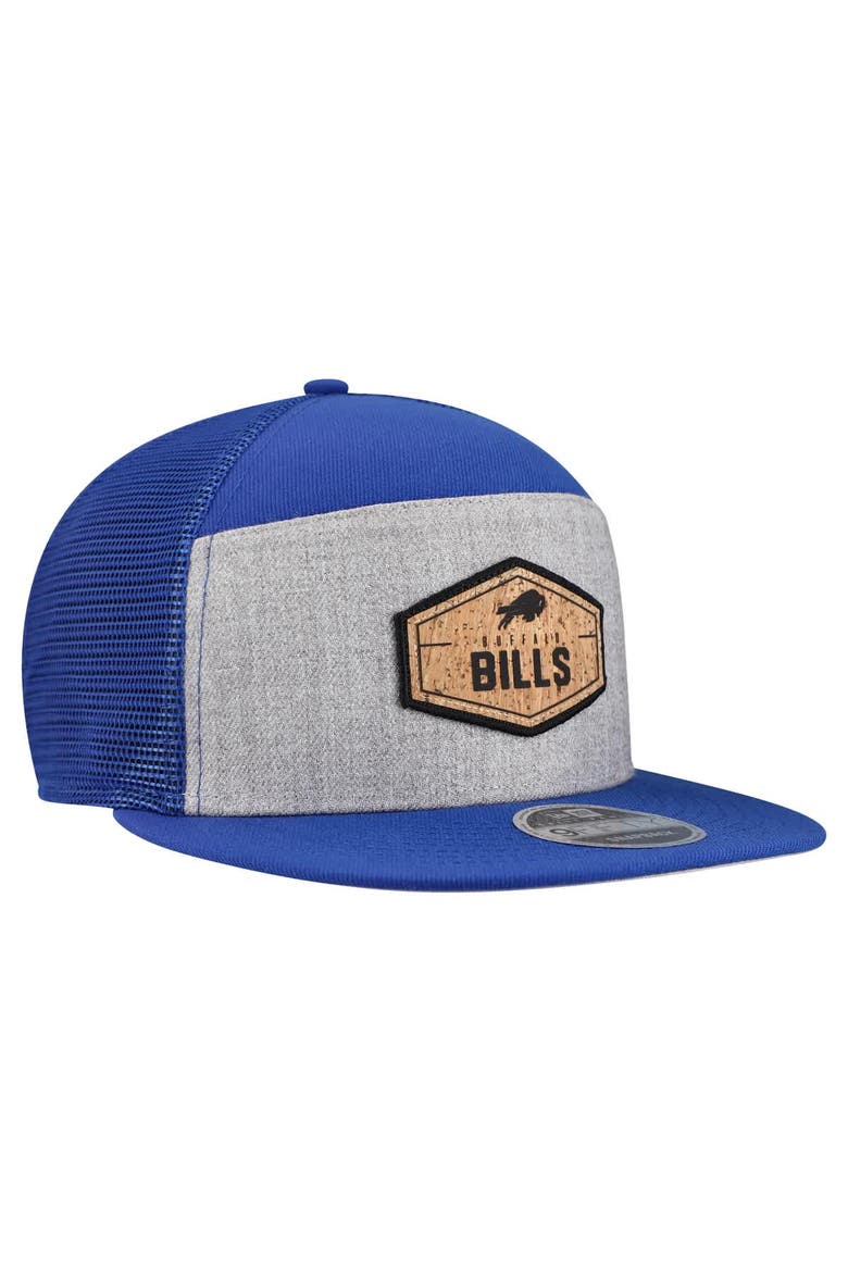 Men's New Era  Gray/Royal Buffalo Bills Cork Split Panel 9FIFTY Trucker Snapback Hat, Alternate, color, Gray