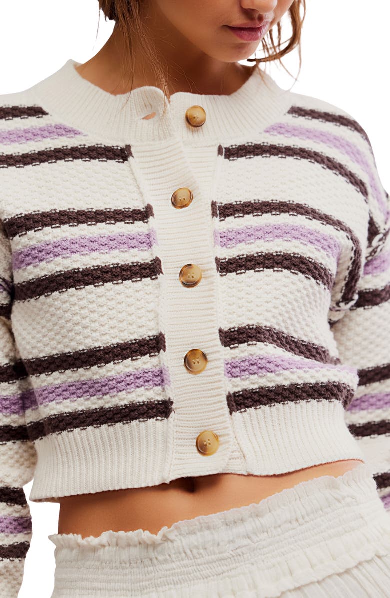 Free People Lila Stripe Cardigan, Alternate, color, Ivory Combo