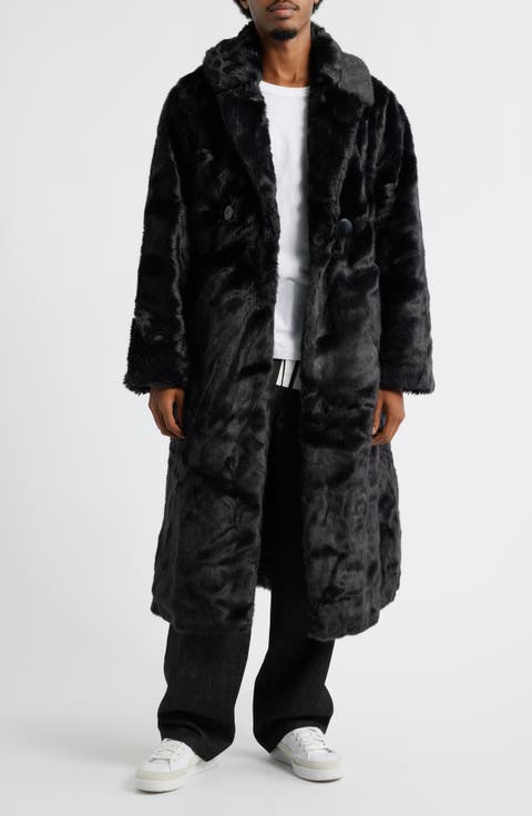 CALEE 18aw FAKE FUR SINGLE P-COAT サイズM Celucke Men's Faux Fur Coat Fur Collar Long Faux Fur Jacket