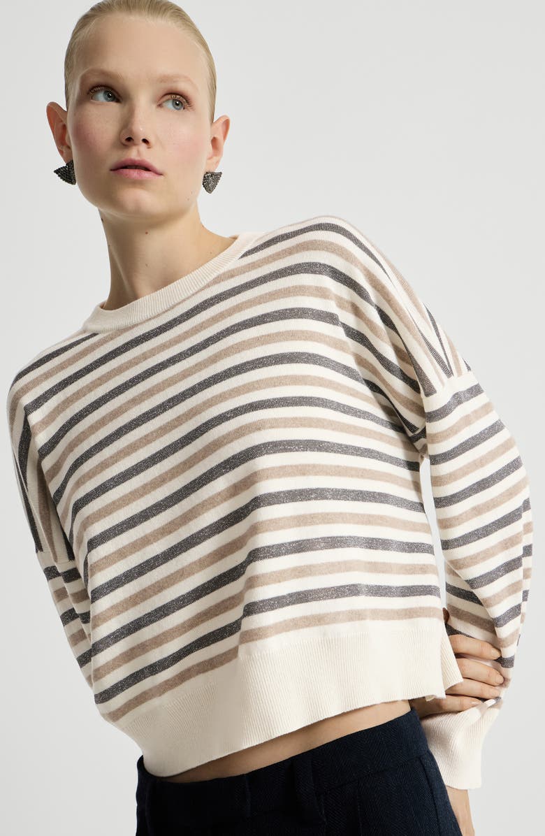Brunello Cucinelli Sparkling stripes sweater, Alternate, color, White