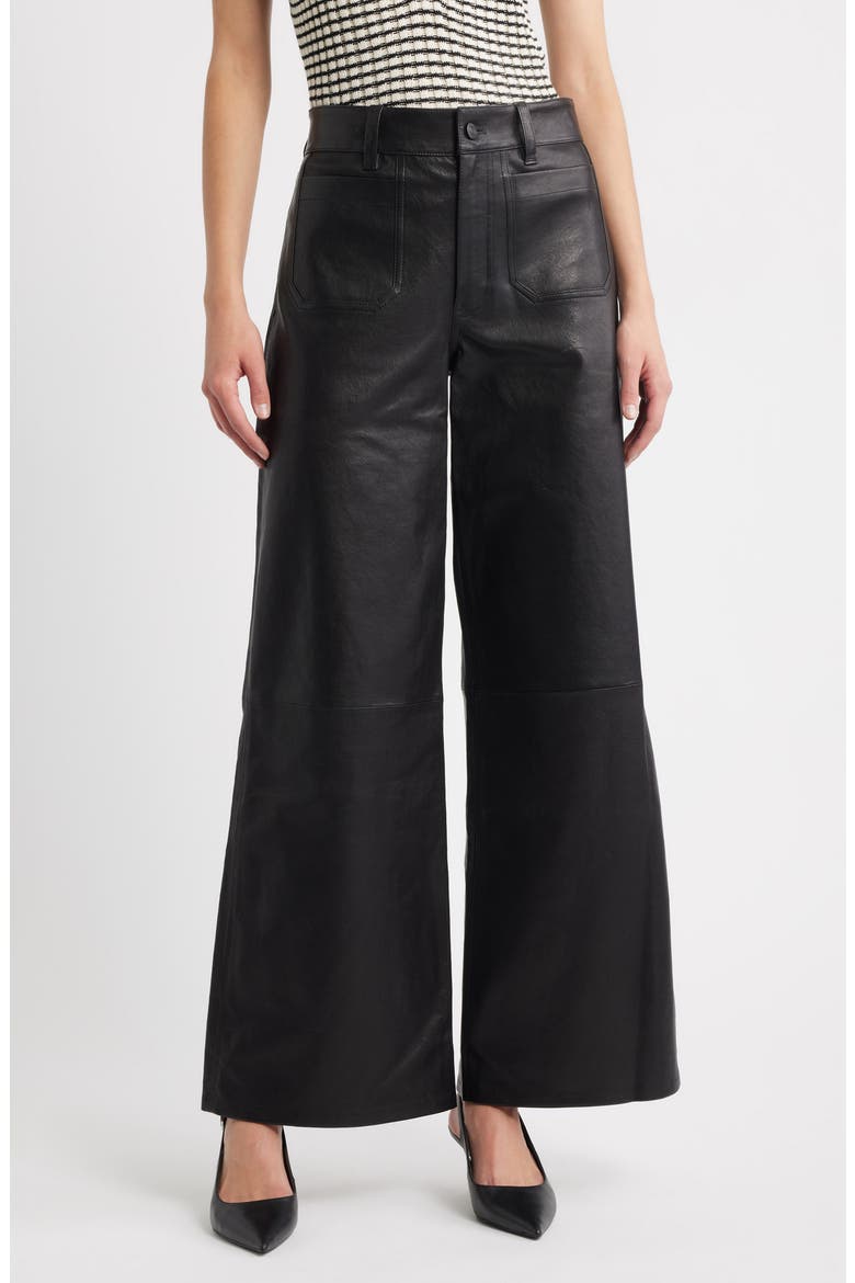 Le Slim Palazzo Leather Pants, Main, color, BLACK