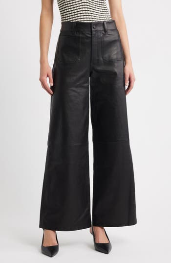 FRAME Le Slim Palazzo Leather Pants in Black at Nordstrom Rack, Size 32