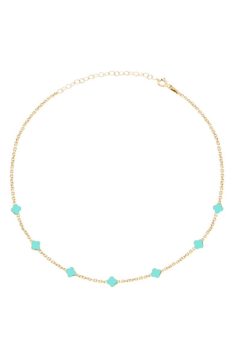 GABI RIELLE Enamel Clover Station Necklace, Main, color, Gold/Teal