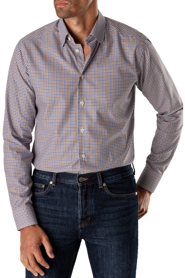 Slim Fit Check Dress Shirt, Main, color, BROWN