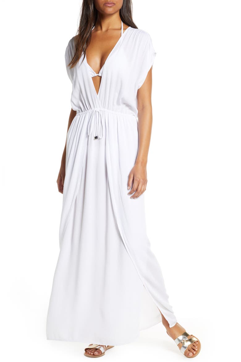 Wrap Maxi Cover-Up Dress, Main, color, WHITE