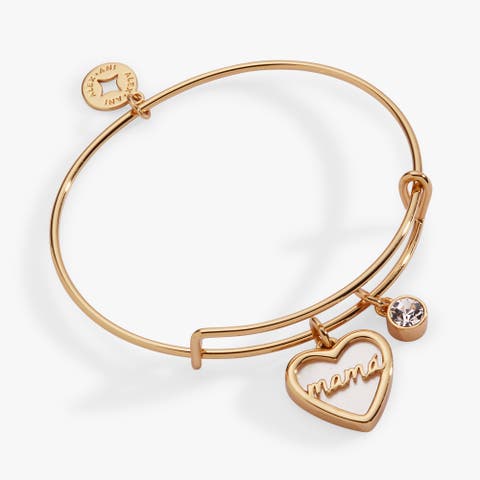 Mamá Mother of Pearl Heart Bangle Bracelet Duo