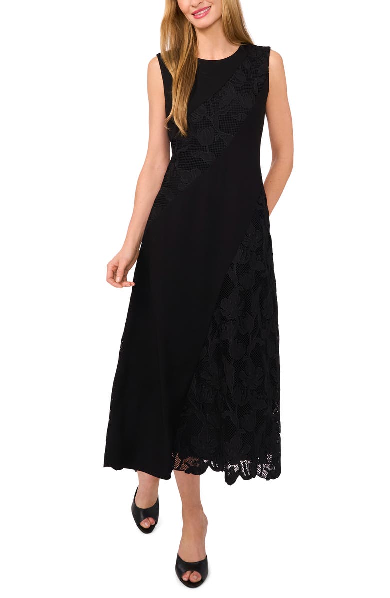 Ted Baker Guipure Lace Appliqué Midi Dress, Alternate, color, Rich Black