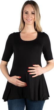 24seven Comfort Apparel Maternity Elbow Swing Tunic Top