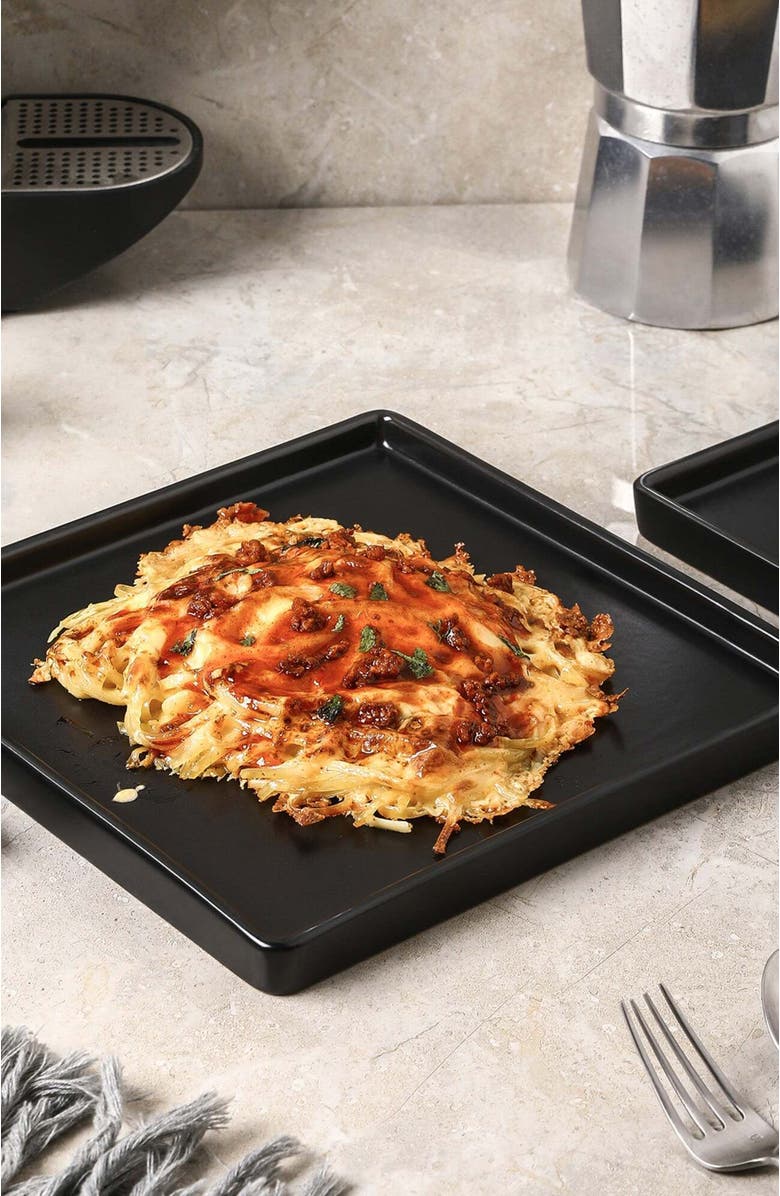 Stone Lain Grace Stoneware 4-Piece Dinner Plate Set, Alternate, color, Black Matte