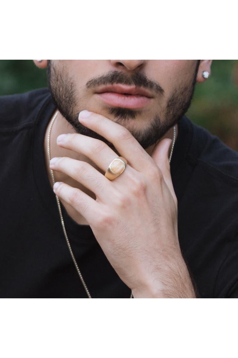 Yellow Lace Agate Sterling Silver Men Signet Ring, Alternate, color, 14KT Gold Vermeil on Sterling