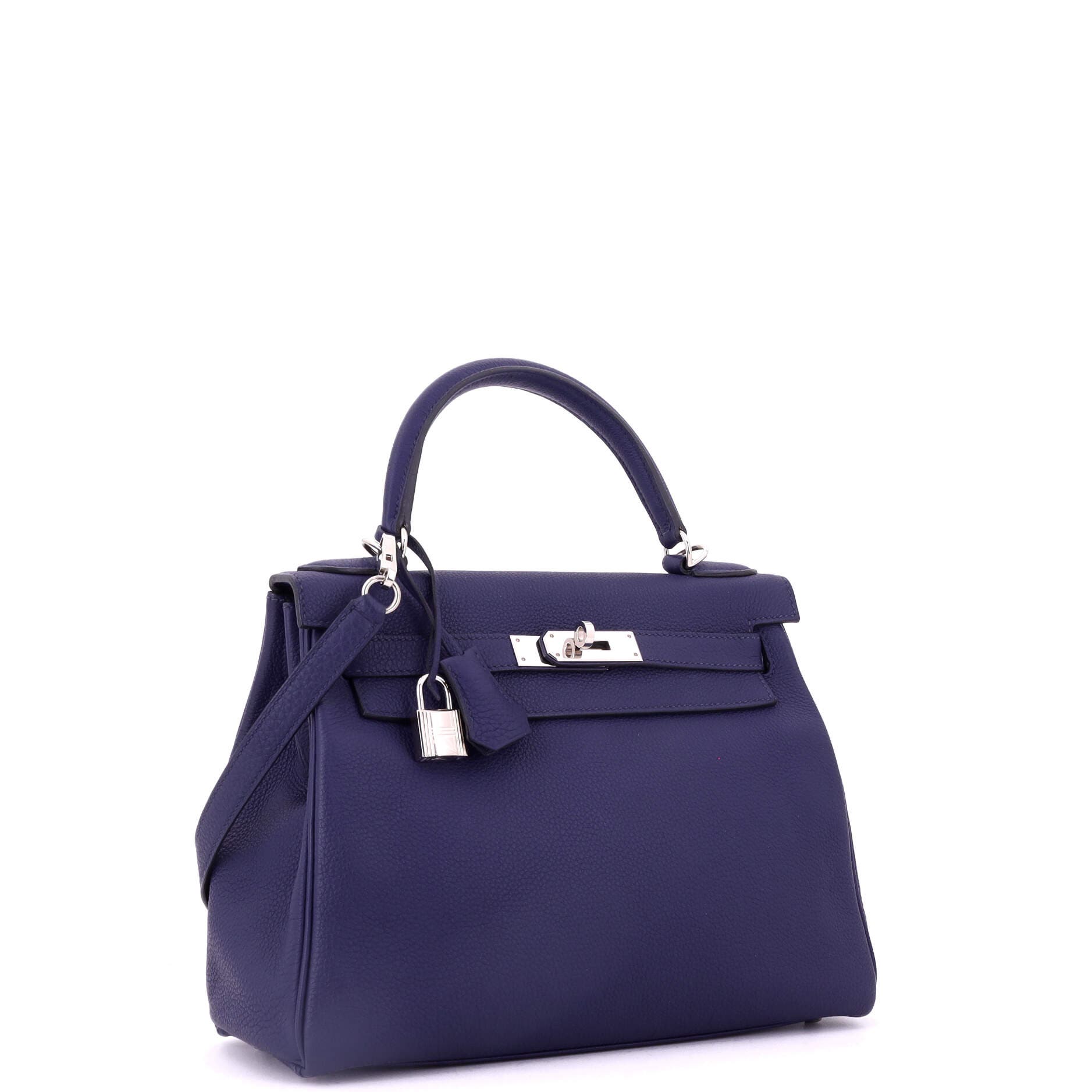 Pre-Owned Hermes Kelly Handbag Blue Togo with Palladium Hardware 28, Alternate, color, Bleu Encre