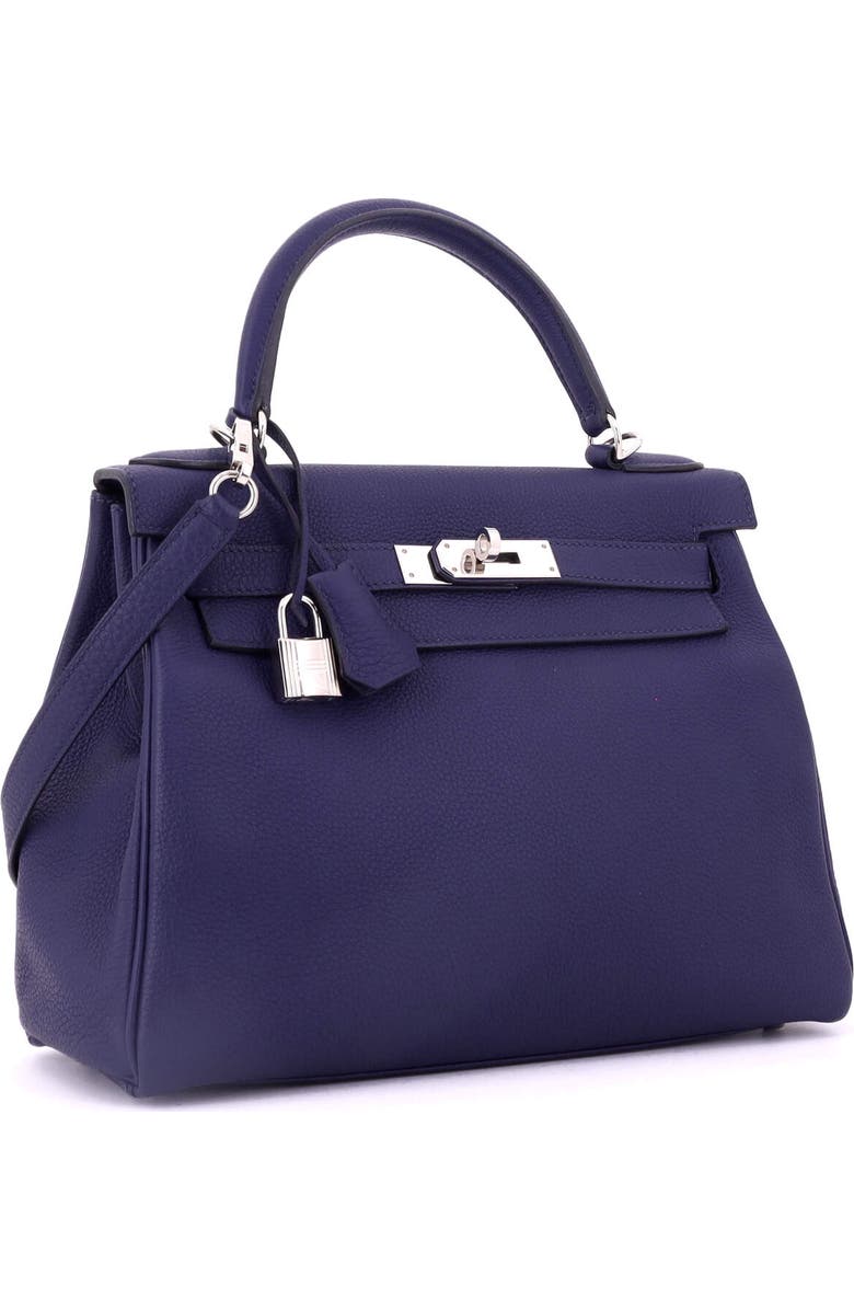Pre-Owned Hermes Kelly Handbag Blue Togo with Palladium Hardware 28, Alternate, color, Bleu Encre