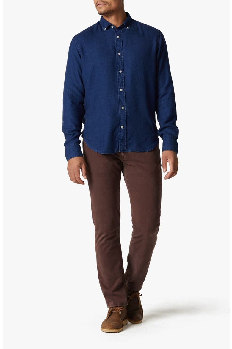 Lyocell Denim Button-Down Shirt, Alternate, color, MID INDIGO