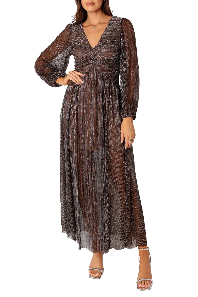 Lustre Long Sleeve Midi Dress, Main, color, BRONZE