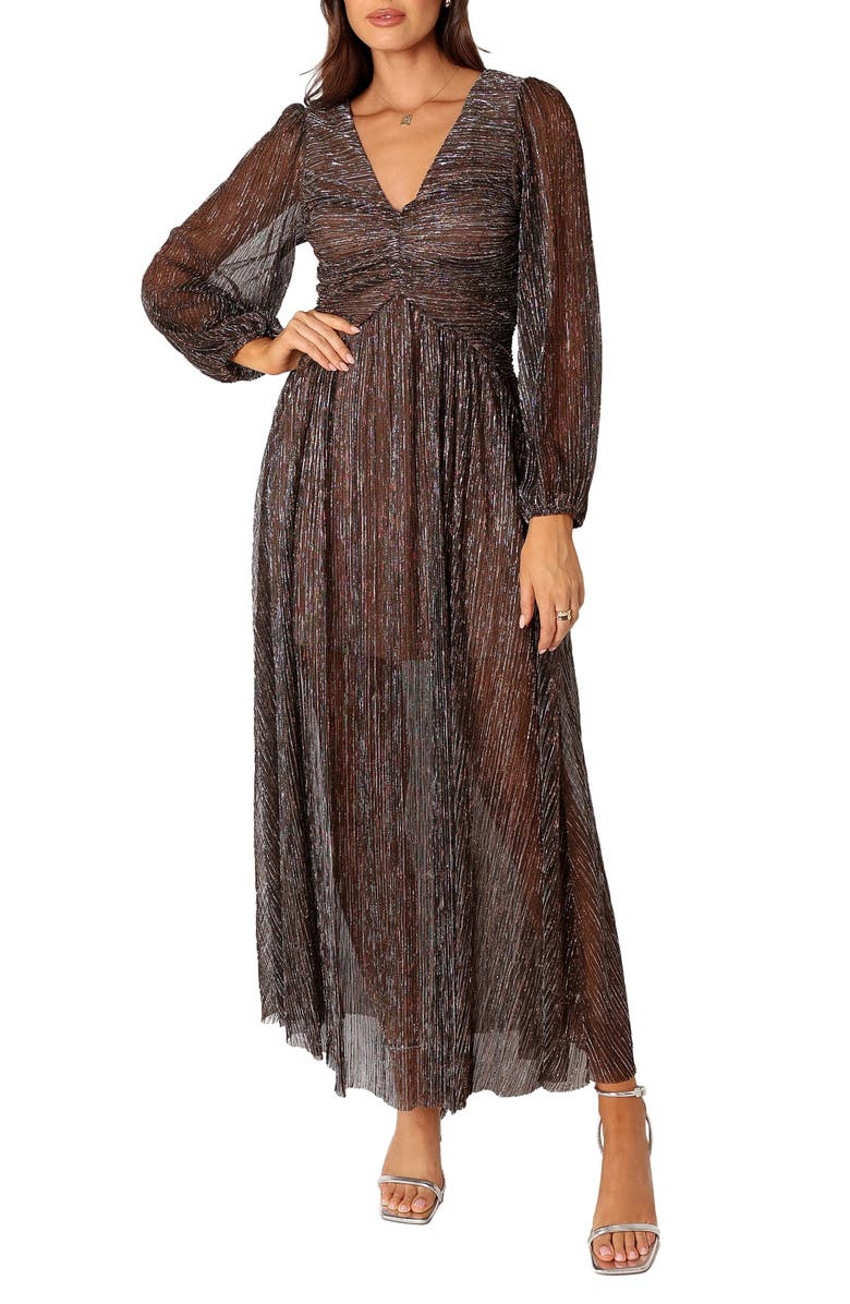 Petal & Pup Lustre Long Sleeve Midi Dress, Main, color, Bronze